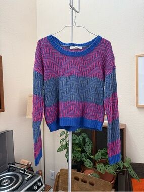Rewind Blue and Pink Chevron Colorblock Sweater